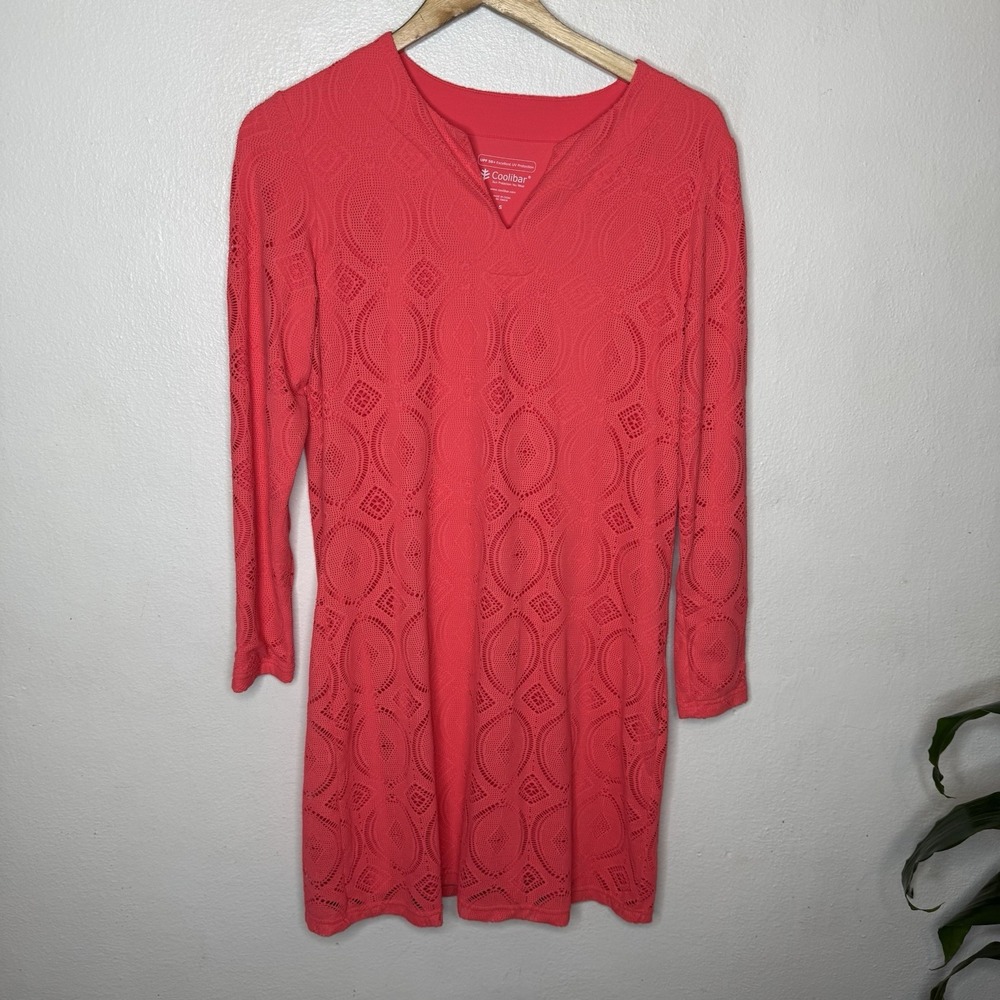 Coolibar Lausanne Crochet Dress Coral Pink UPF 50 UV Protection Women's Small